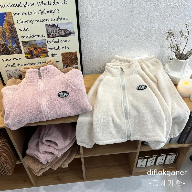 秋冬新款男女童加绒加厚睡衣套装可外穿家居服简约亲肤双面绒保暖