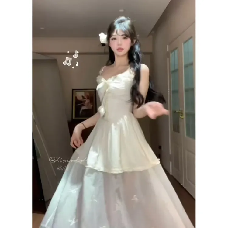 法式甜美吊带连衣裙外搭开衫两件套裙装夏季女装2025新款长裙