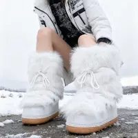 升级新品全毛白色雪地靴女鞋时尚月亮靴毛毛冬季款短靴可拆卸内里