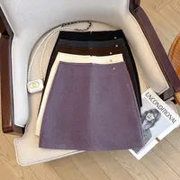 紫色毛呢半身裙女秋冬季新款高腰显瘦防走光包臀通勤a字百搭短裙