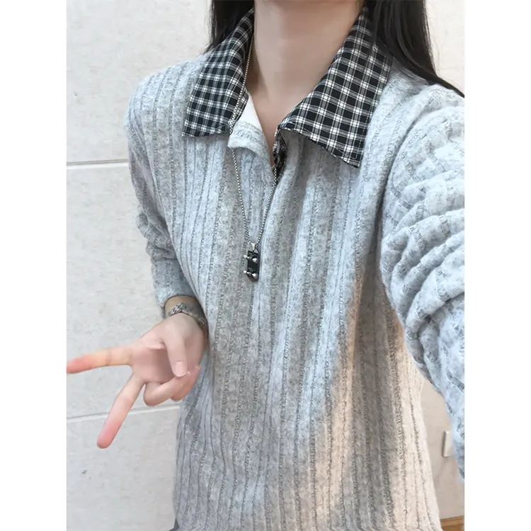 美式休闲加绒Polo衫男女秋冬新款长袖打底T恤高级感条纹翻领卫衣