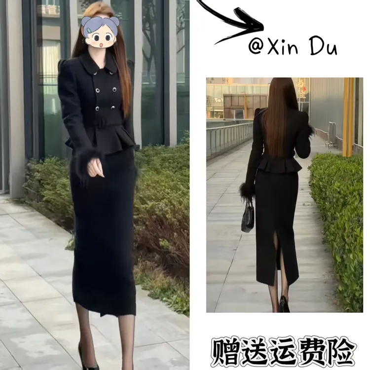 2025秋冬季新款时尚显瘦气质女士网红洋气两件套百搭款D25397