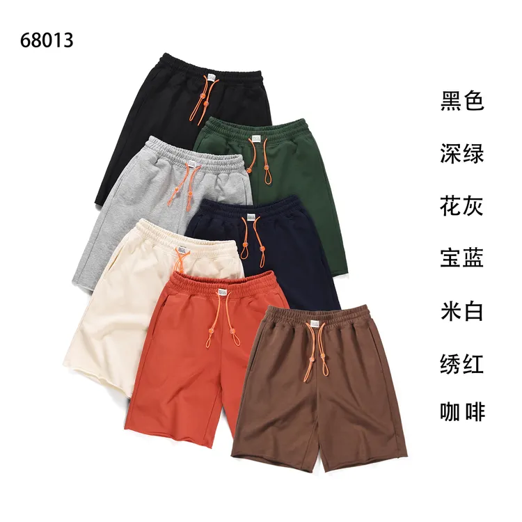 潮毛圈棉五分短裤透气休闲裤时尚简约纯色夏季情侣中裤 68013#
