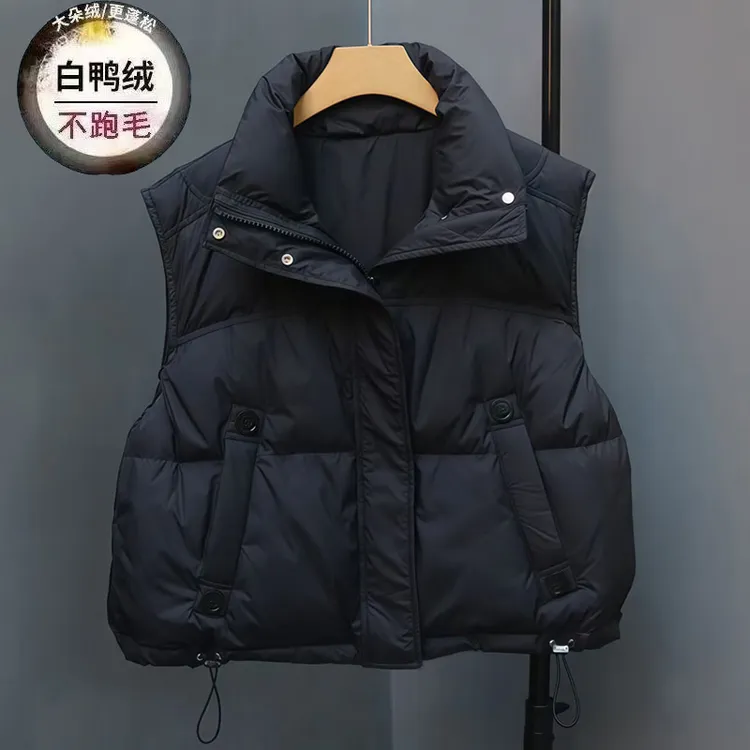 白鸭绒羽绒马甲女短款2025秋冬季新款韩版宽松时尚简约坎肩外套