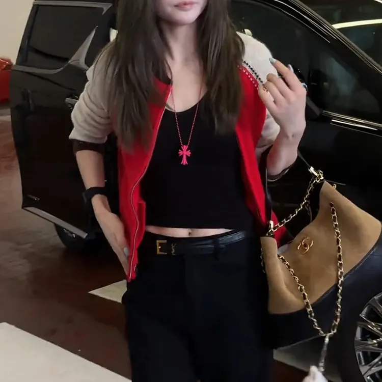 早秋开衫外套女秋季新款宽松拼色针织上衣外搭小个子短款棒球服