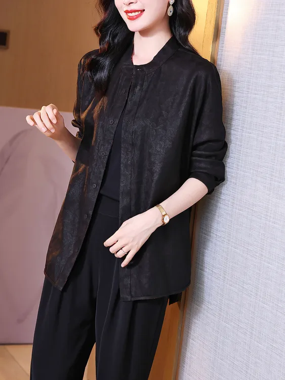 香云纱真丝衬衫女两面穿中长款文艺宽松大码显瘦休闲桑蚕丝上衣秋