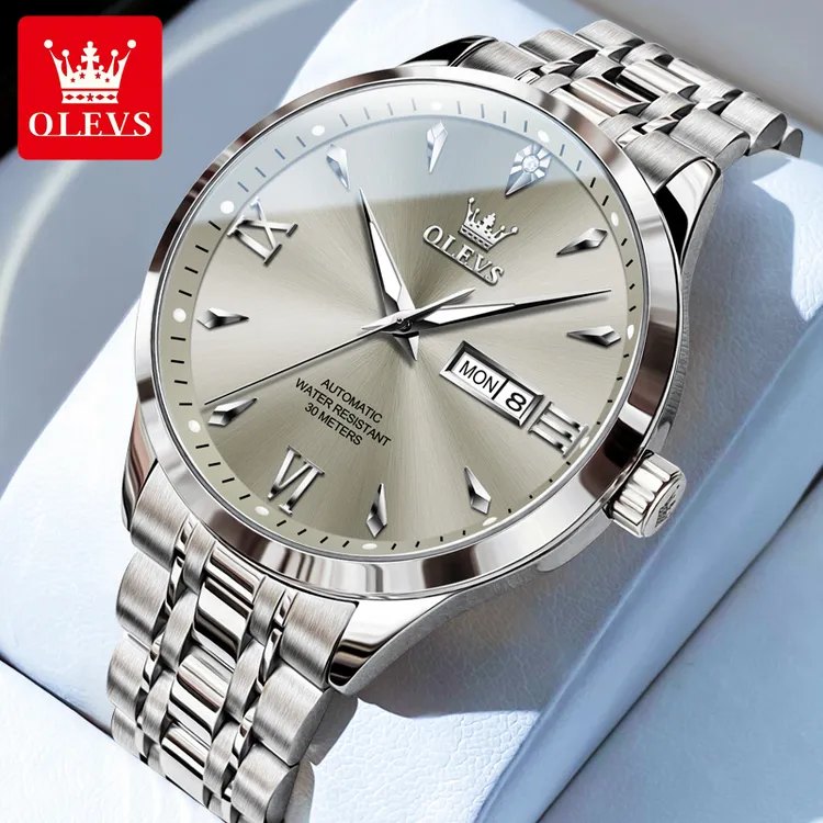欧利时手表男士全自动机械表日历陀飞轮钢链42mm防水腕表男款9956
