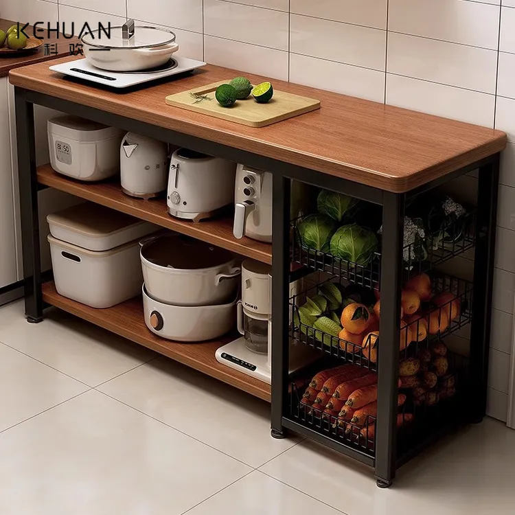 厨房置物架多功能菜篮子切菜工作台微波炉锅具收纳窄边柜多层桌子
