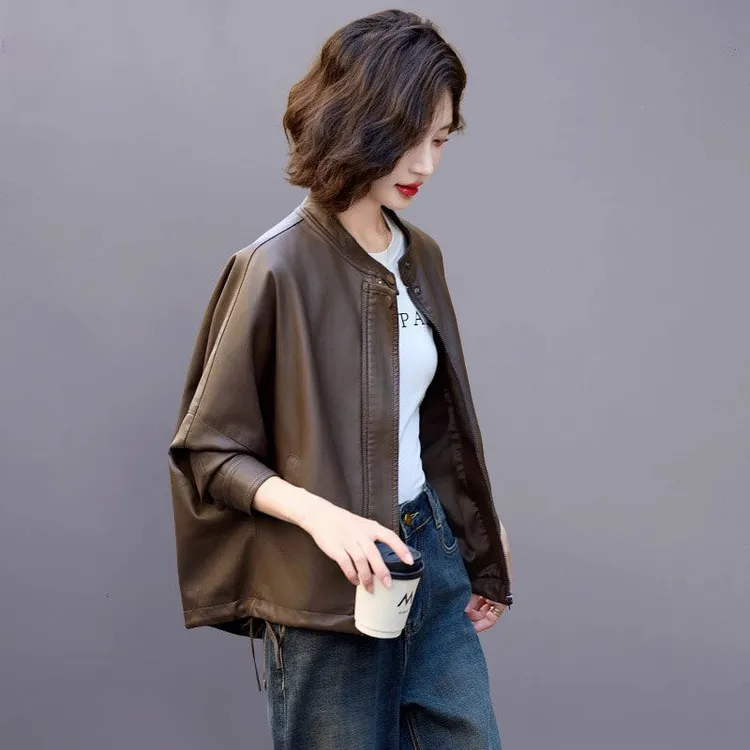 美拉德皮衣外套女2025新款春秋短款宽松休闲复古PU皮