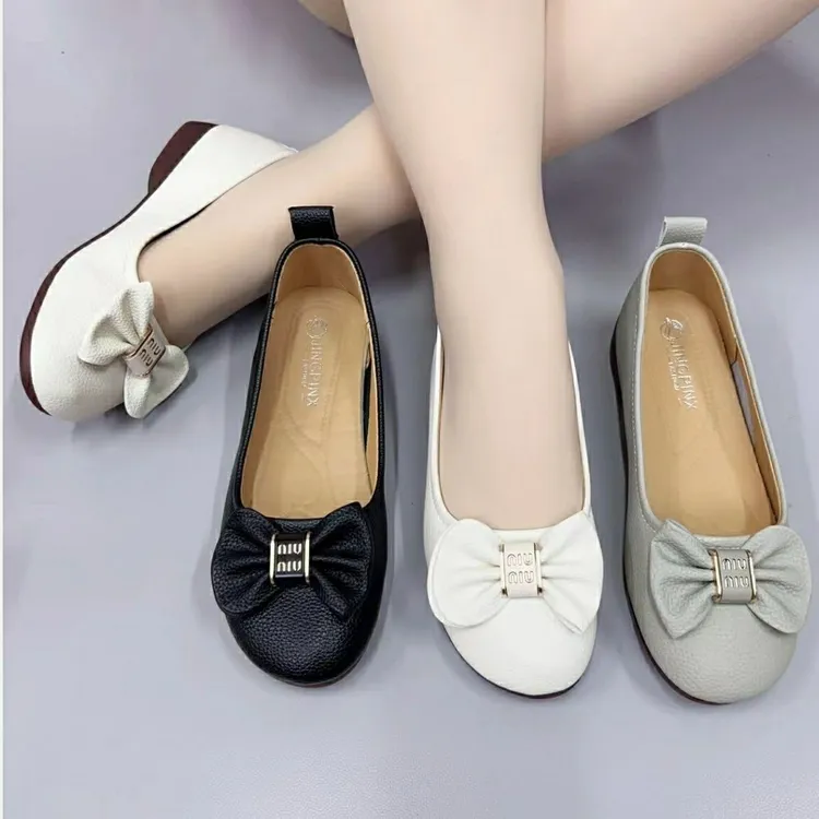 夏季浅口平底圆头单鞋软底小红鞋妈妈鞋百搭软底