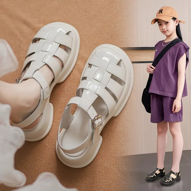 女童包头凉鞋6-12岁夏季新款儿童鞋子女孩公主软底沙滩鞋罗马凉鞋