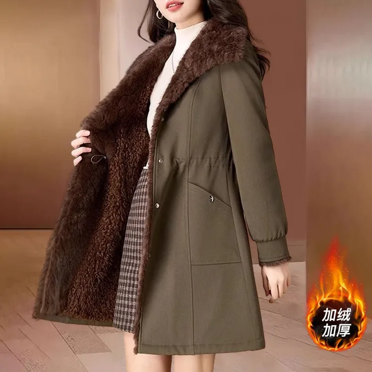 品牌绿色小香风洋气毛呢外套女2025新款加厚显瘦高级感中长款大衣