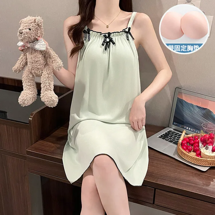 带胸垫吊带睡裙女夏季莫代尔高级感睡衣2025新款中长款背心家居服