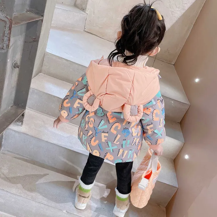 女童棉服外套新款冬季加绒加棉加厚儿童洋气连帽棉衣厚外套小女孩