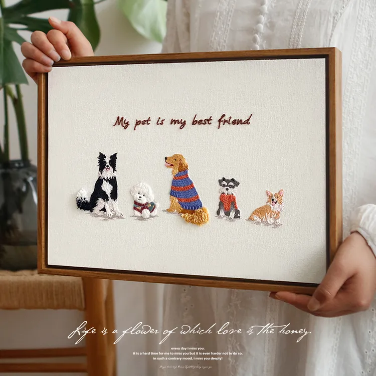 【萌犬出动】原创刺绣相框画手工diy材料包爱狗人士手工摆件
