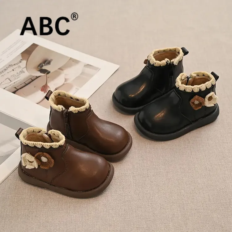 ABC女童加绒棉靴2025冬季新款女童二棉靴子保暖宝宝马丁靴软底靴z