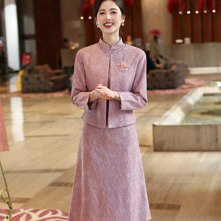 2026新款喜婆婆婚宴装粉色两件套装高贵年轻婚礼喜妈妈礼服小香风