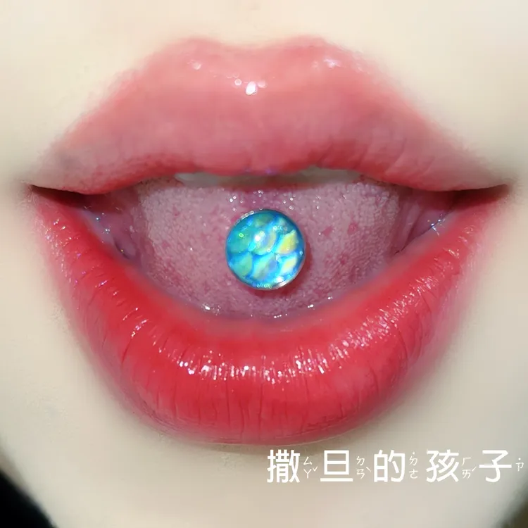 钛钢树脂耳饰 撒旦人鱼八色钛钢舌钉外螺旋可喝酒辣妹爆闪舒适