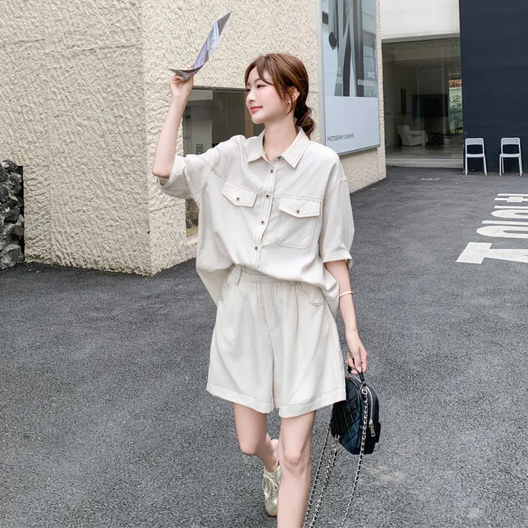 衬衫背心短裤套装女2025夏季新款简约韩系松弛感穿搭极简风三件套