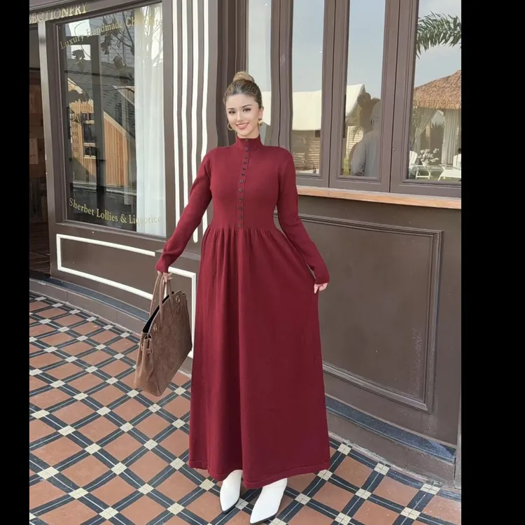 Rayhon秋冬女士长款针织连衣裙高端时尚气质显瘦打底