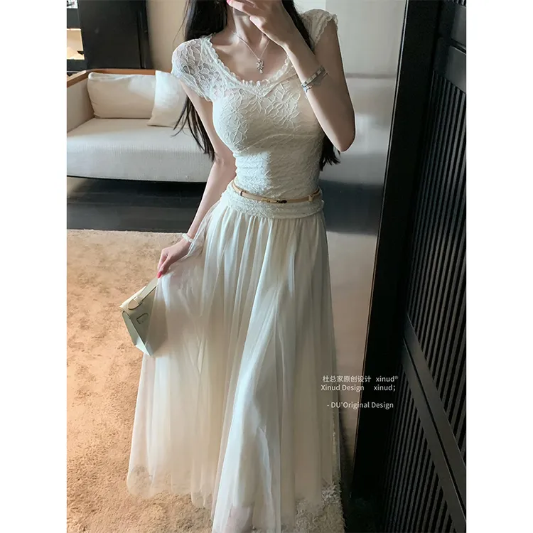 杜总家 沉光女一号*纯欲弹力蕾丝甜美显白温柔优雅夏韩女收腰上衣
