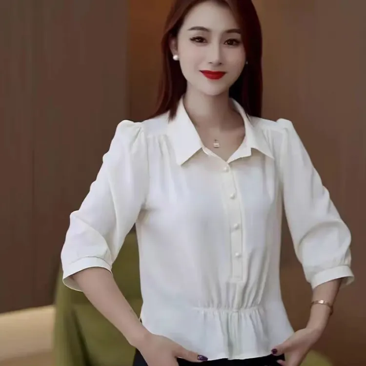 春秋新款2025时尚中袖宽松气质减龄显瘦设计感洋气套头衬衫上衣女