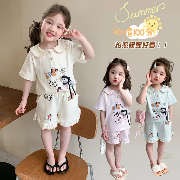 女童腊肠狗套装2025新款韩范儿童polo短袖短裤两件套休闲半袖夏装