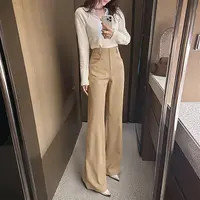 法式双腰头秋季直筒西裤女遮胯微喇阔腿裤垂坠感休闲喇叭西装裤子