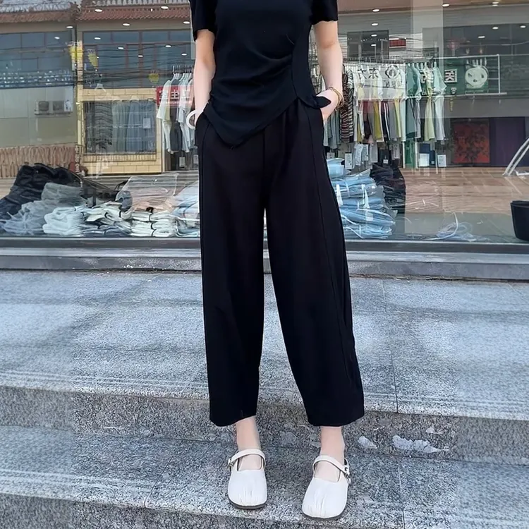 2025夏季薄款宽松抖抖裤休闲裤新款大码女装高腰显瘦九分哈伦裤子