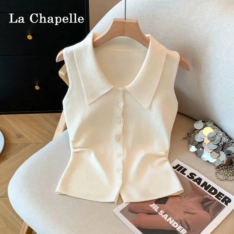 拉夏贝尔新款气质纯欲风无袖冰丝针织背心女洋气收腰别致小衫女