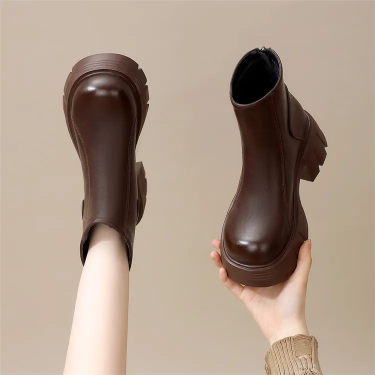 厚底增高马丁靴女2025新款秋季软底轻便后拉链瘦瘦靴气质百搭防滑