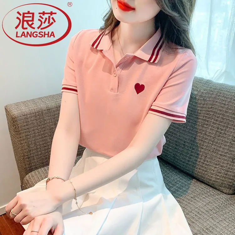 浪莎女生韩系ins衣服POLOT恤新款刺绣学院风甜美高档小衫早秋上衣