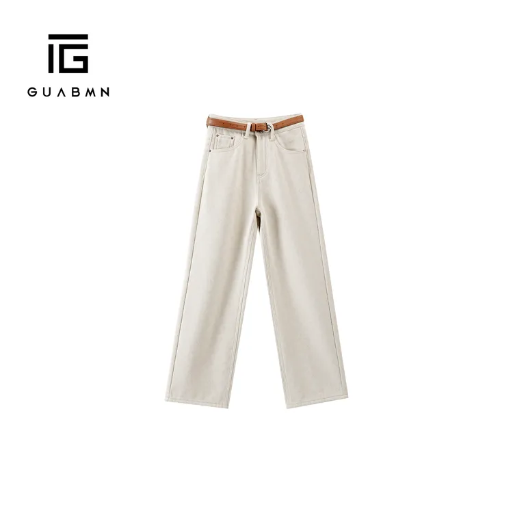 GUABMN2025冬季新款加绒水洗时尚休闲直筒显瘦高腰牛仔裤5952A