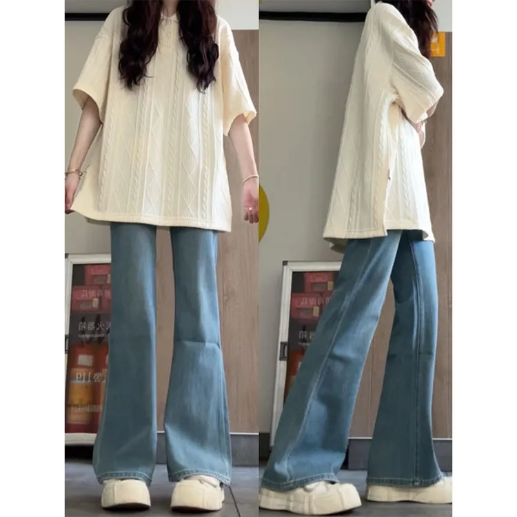 今年流行穿搭一整套2025新款日常百搭polo领短袖T恤牛仔裤两件套