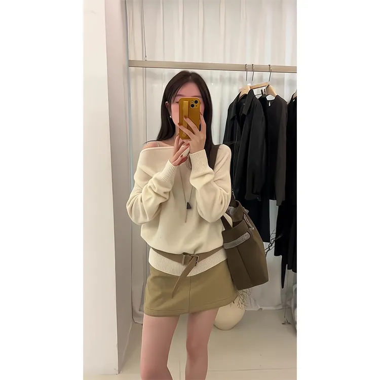 2025秋季新款针织上衣女气质减龄圆领毛衣百搭潮显瘦A字半身裙