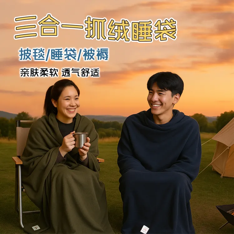 YOGOTO抓绒睡袋亲肤轻量可机洗拼接成人户外居家便携保暖隔脏内胆