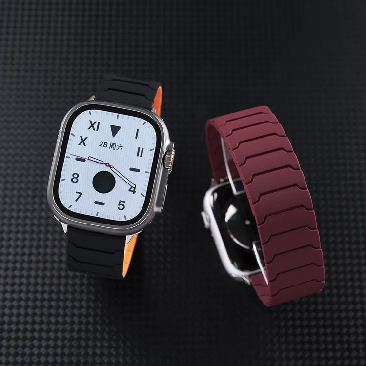 适用苹果手表iwatchs10铠甲applewatch98765磁吸硅胶表带SE男女款