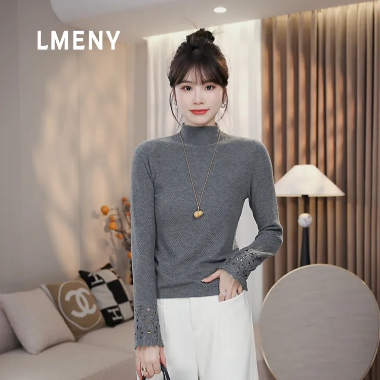 LMENY“鱼骨针织”绵羊毛打底衫女25秋冬新款半高领针织衫25DM020
