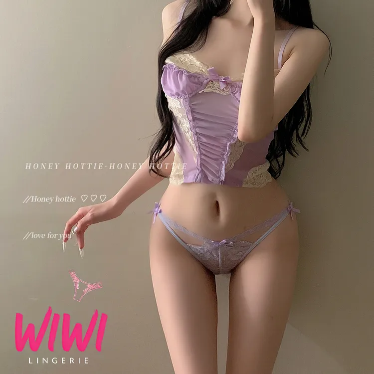 【WIWI】氛围感纯欲性感诱惑女神蕾丝女士内裤交叉细带蝴蝶结透明