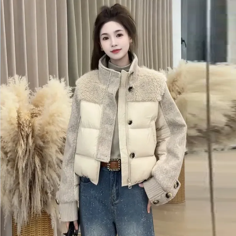 时尚休闲羊羔毛拼接棉服外套女冬季新款洋气韩版显瘦百搭短款棉衣