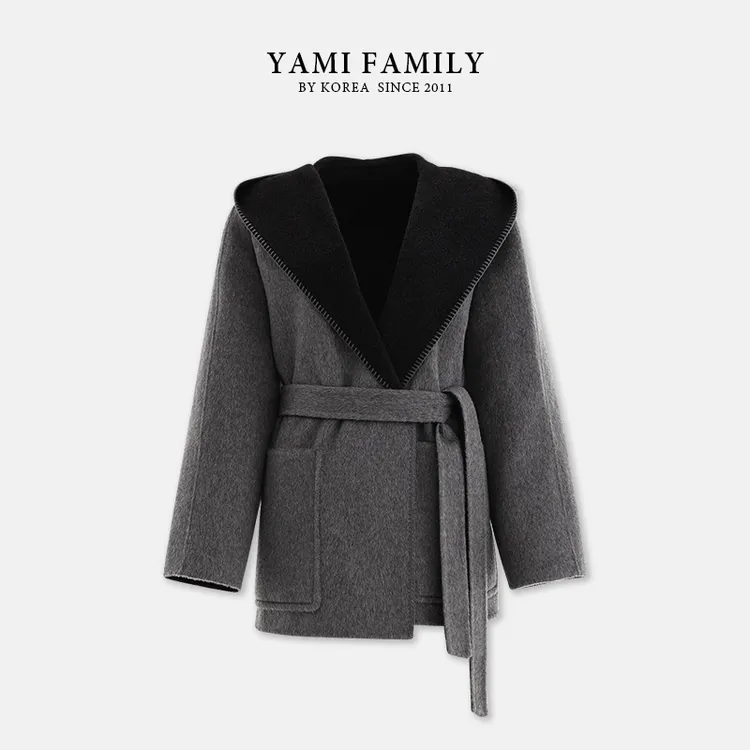 【双面穿】YM 85059 羊毛大衣时尚休闲连帽秋冬双面呢简约双面穿
