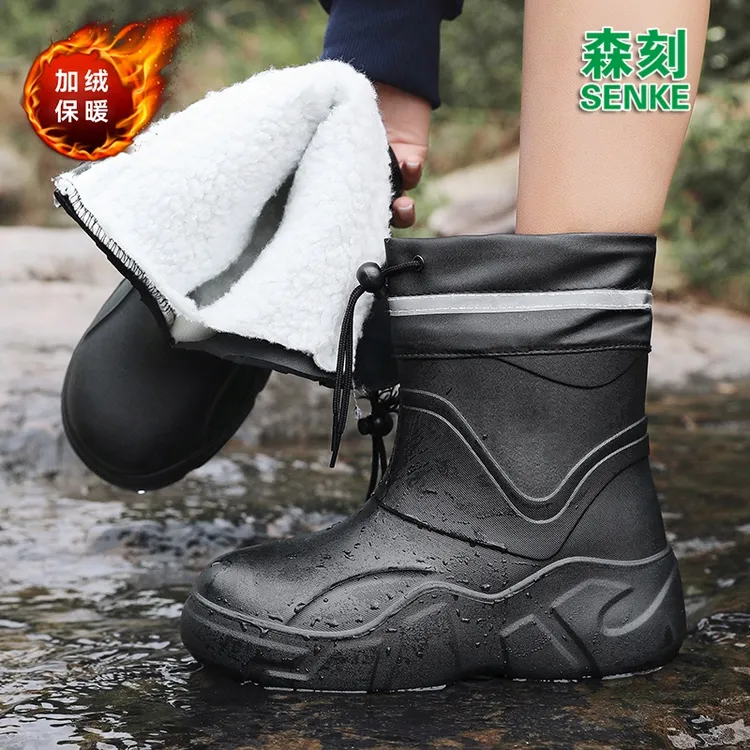 森刻超轻雨鞋加绒加厚雨靴雪地靴防水防油食品靴防滑养殖防水棉鞋商品图