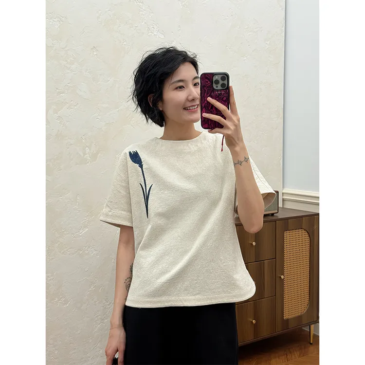 LANGQING 日式棉麻短袖罩衫上衣44555#