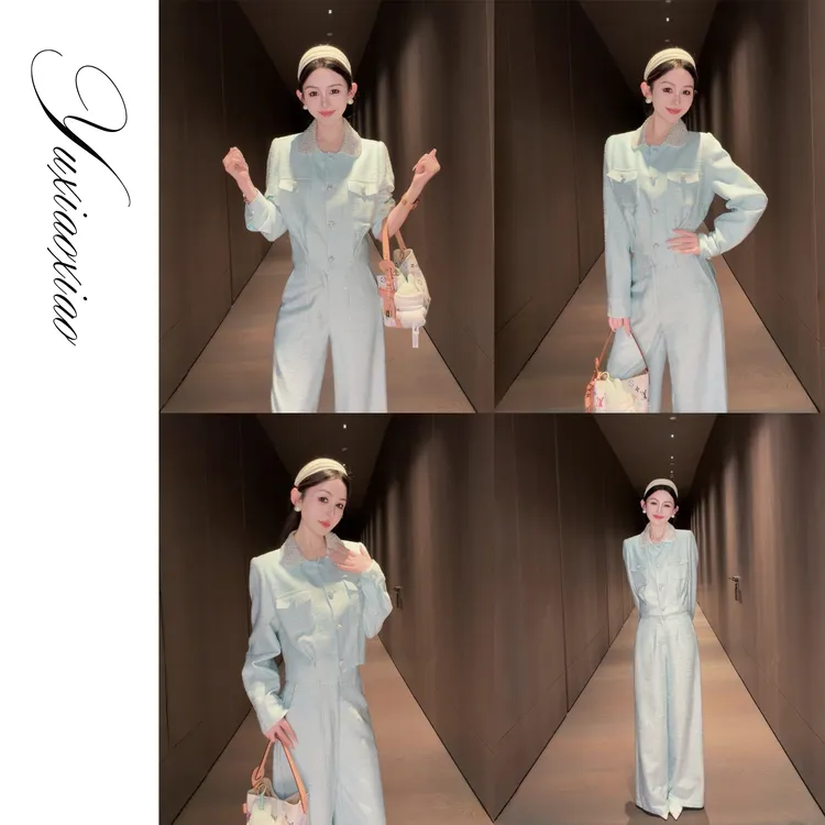 余潇潇【薄荷奶绿】含羊毛醋酸桑蚕丝小香风外套&宽松直筒休闲裤