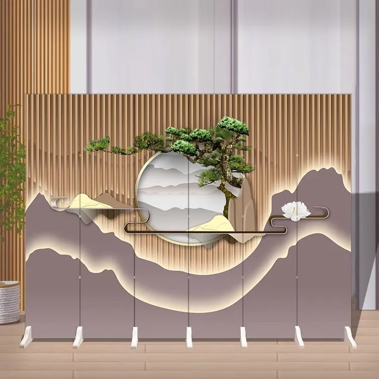 新中式屏风隔断客厅办公室酒店入门遮挡折叠移动饭店包间复古高端