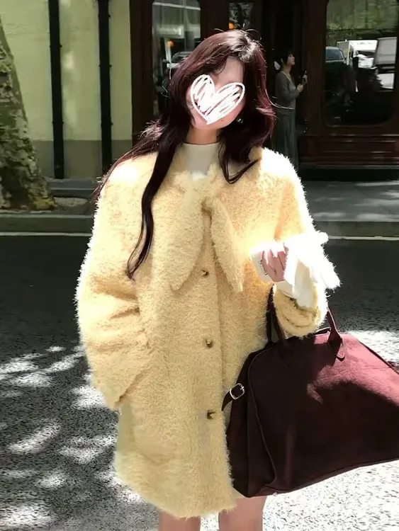 【苗苗专属】秋冬新款2025直下摆纯色秋冬女中长款毛呢外套毛呢百搭ins女装