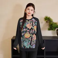 【福禄如意】MsShe大码女装秋装国风提花拼接宽松卫衣S~B2509007