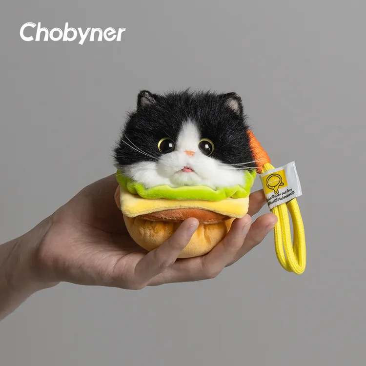 Chobyner宠佰年汉堡仿真猫咪玩偶公仔书包钥匙扣