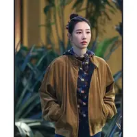 白百何同款灯芯绒外套女小马刺绣短外套男女情侣装哈林顿夹克