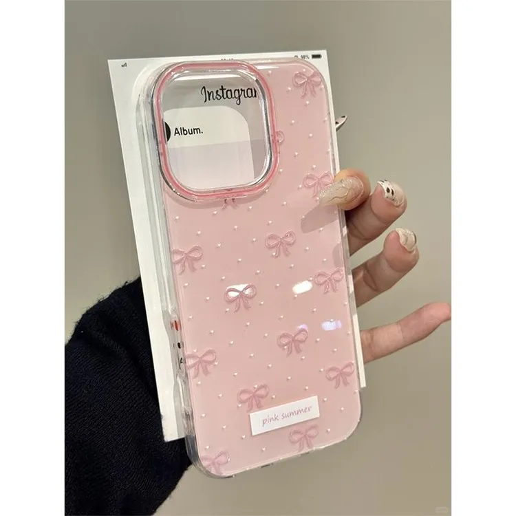 粉蝴蝶结波点IMD适用iPhone16手机壳华为荣耀OPPO创意VIVO小米15